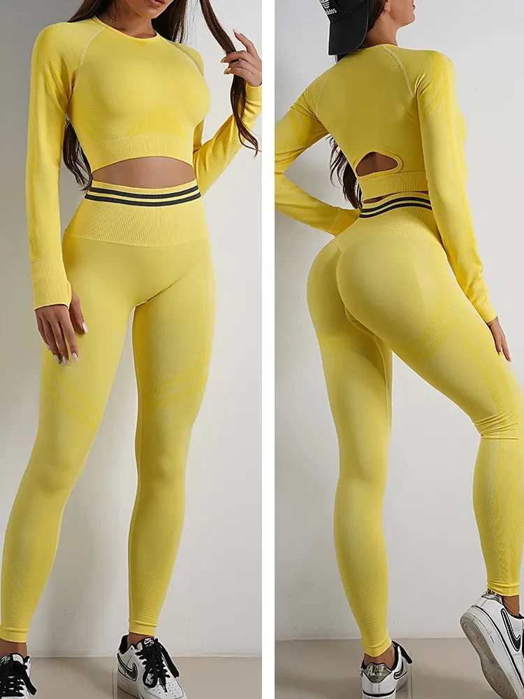 Seamless Yoga Pants Sports Gym Fitness Leggings Or Long Sleeve Tops Outfits Butt Lifting Slim Workout Sportswear Clothing