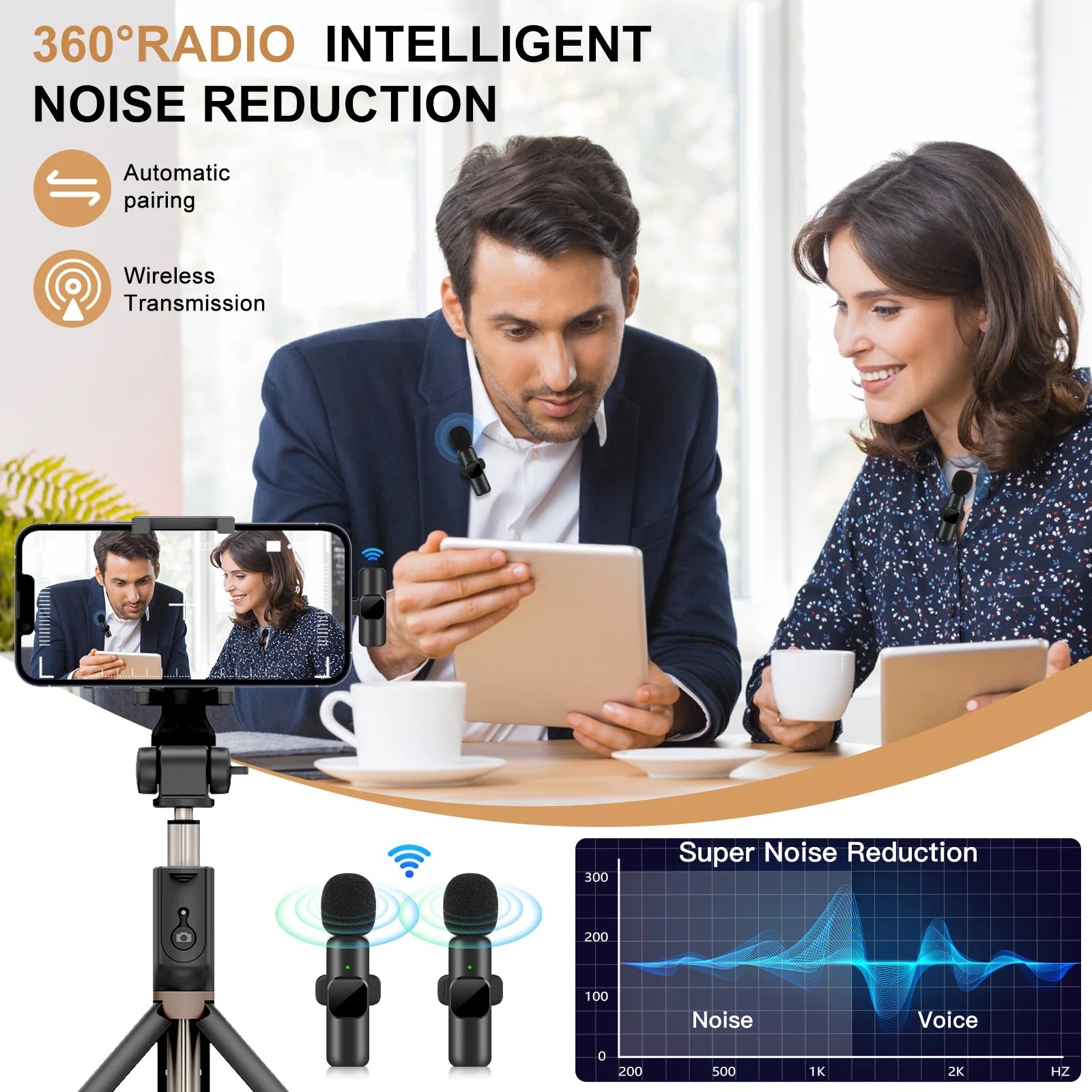 Wireless Lavalier Microphone  Portable Mini Mic for iPhone, Android