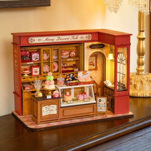 ROBOTIME DIY Miniature Dollhouse Kits Honey Dessert Talk Wooden Dollhouse Model