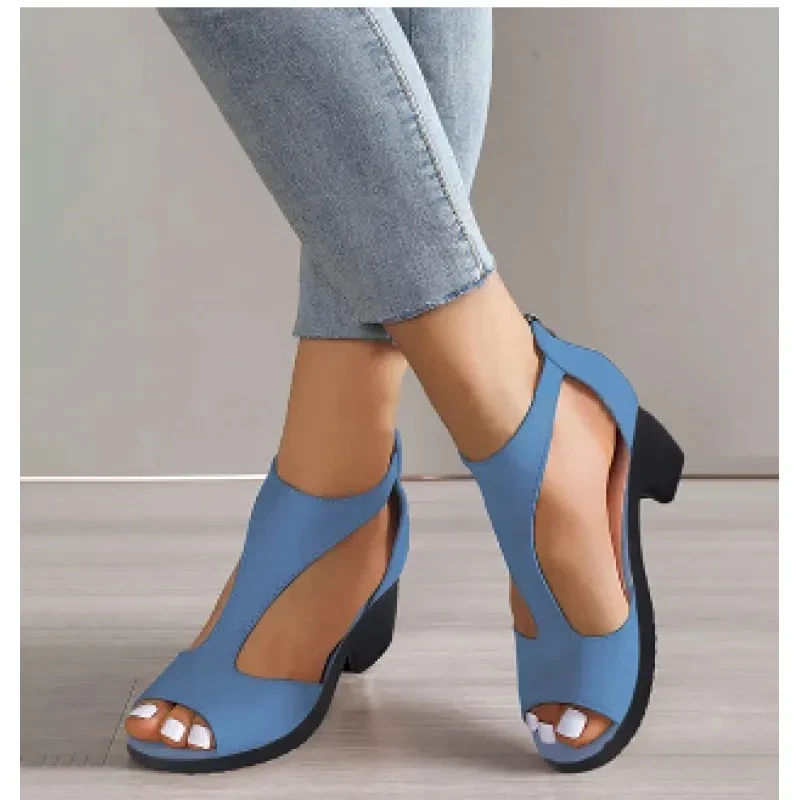 Women's Zippered High Heeled Fish Beak Sandals