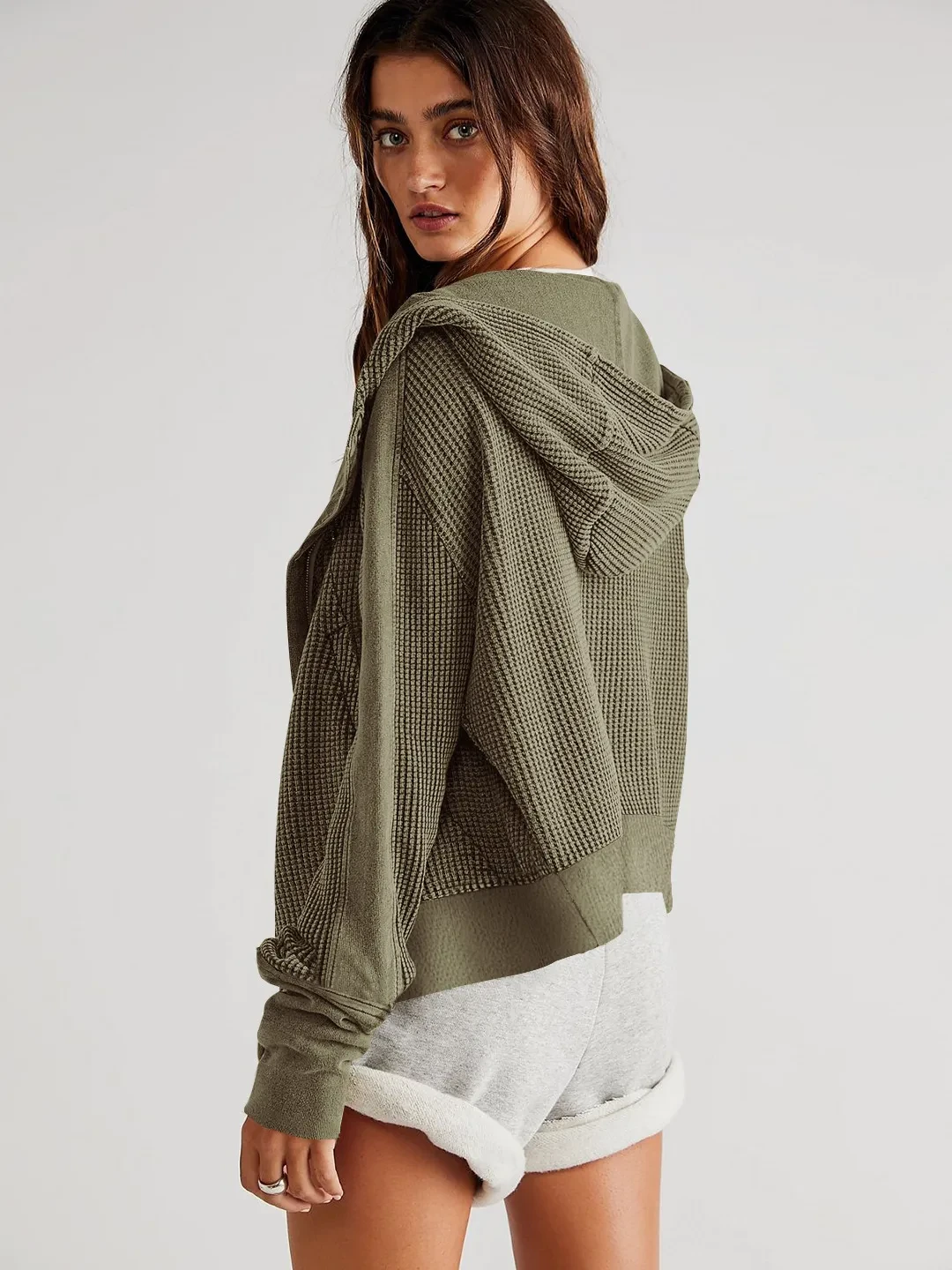 Fashion Hooded Sweatshirt Jacket Women Zipper Short Sweater Tops