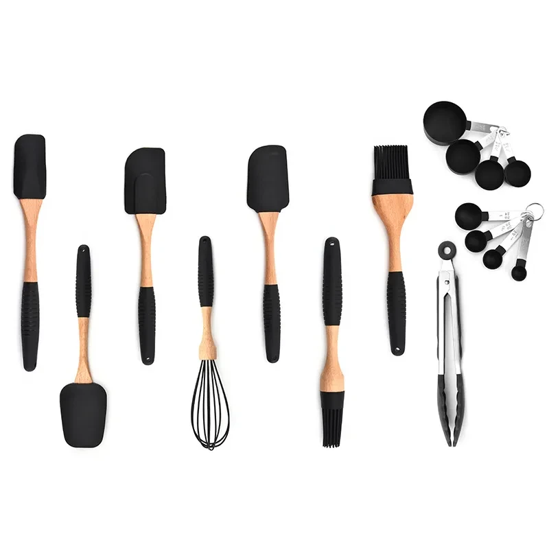 Kitchen Baking Gadgets Wooden Handle Silicone Kitchenware Storage