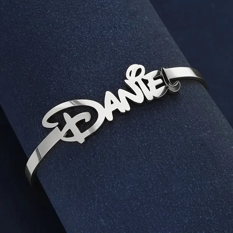 Personalized Name Open Bangle, Minimalist Fashion Stainless Steel Jewelry