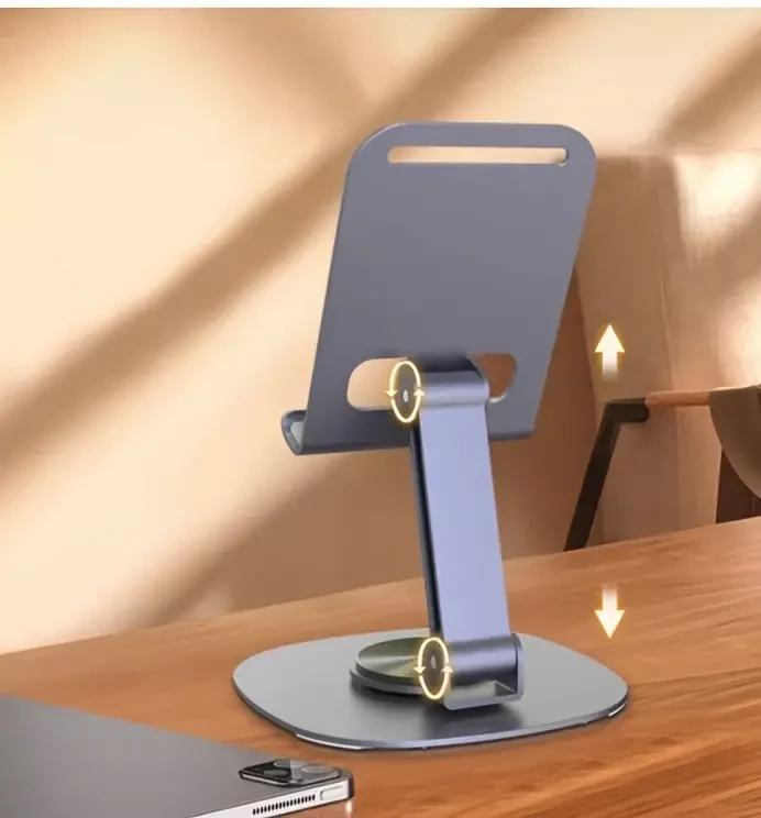 360-Degree Rotating Metal Phone Stand - Compact, Foldable & Portable Desktop Holder for All Smartphones and Tablets, Ideal Office Accessory