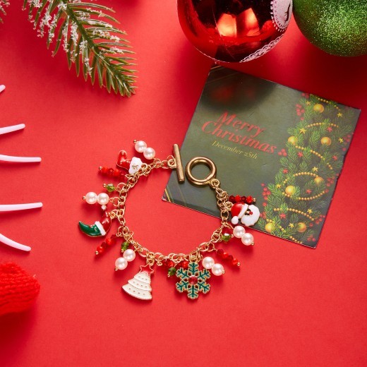Personalized Christmas Bracelet Christmas Tree Santa Claus Pendant Bracelet For Women Jewelry