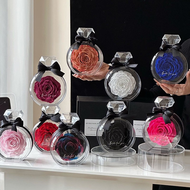 Eternal Flower Ornaments Transparent Cover Dried Rose Gift Box For Christmas New Year Valentine's Day