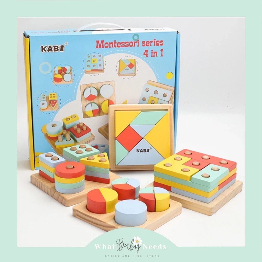 Montessori Wooden Toy 4 in 1 / Toys Educational Wooden Scrapenak Shape &amp Color