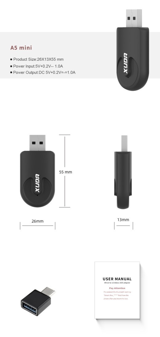 Mini 2-in-1 Carplay USB Interface Wireless Data