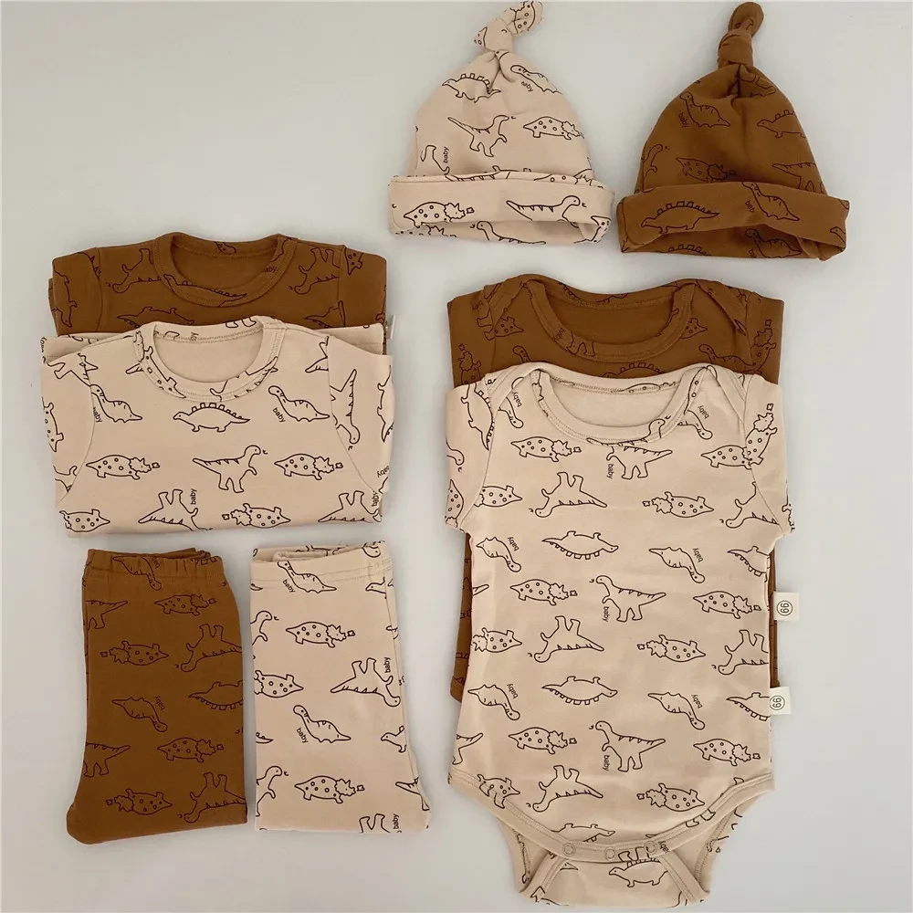 Infant baby dinosaur round neck suit