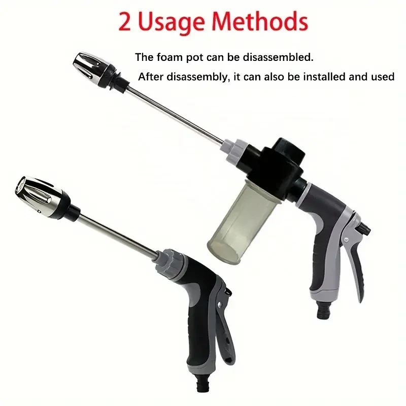 1pc Portable High-Pressure Car Washing Water Gun, 3/4 Inch And 1/2 Inch Quick Connection Adapter, Multi-Function Garden Hose Nozzle, Adjustable Thickening Rod Spray, Suitable for Car Cleaning And Pet Cleaning