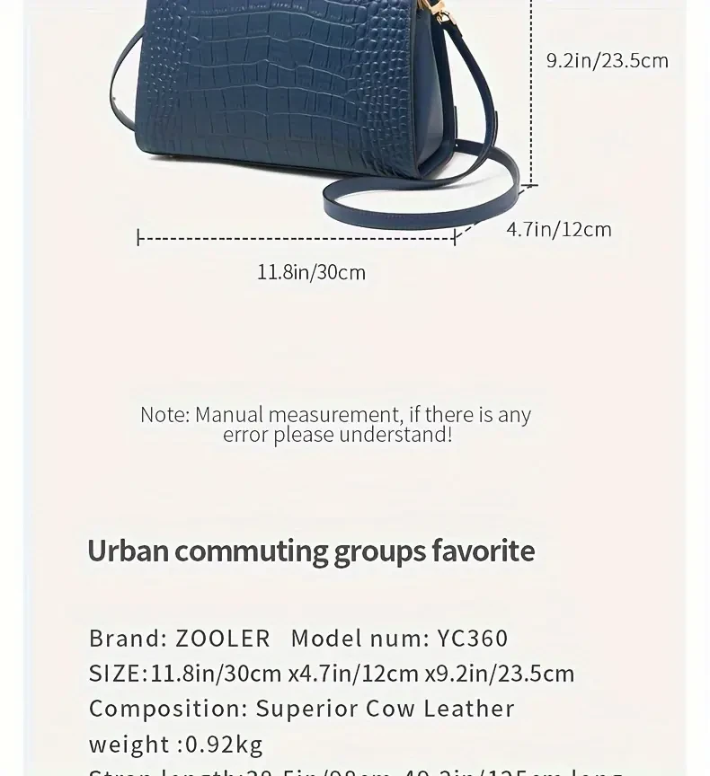 ZOOLER Crocodile Pattern Handbag, Women's Luxury Solid Color Tote Bag, Elegant Genuine Leather Satchel Purse