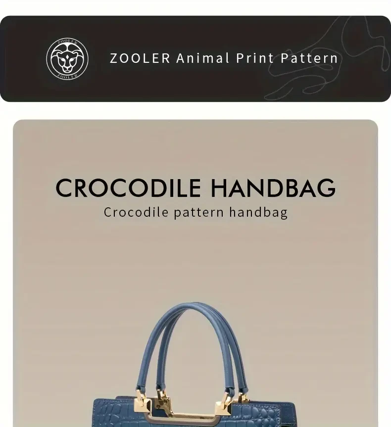 ZOOLER Crocodile Pattern Handbag, Women's Luxury Solid Color Tote Bag, Elegant Genuine Leather Satchel Purse