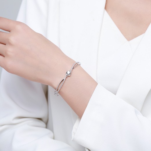 Women's Fashion Novel Double Layer Cross Heart Silver Bracelet