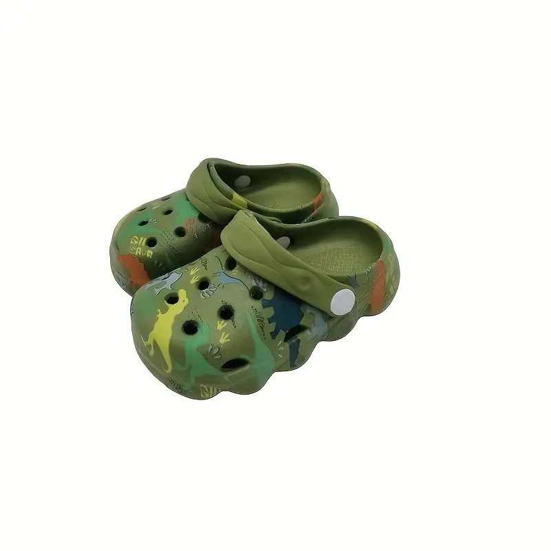 Unisex Kid's Adorable Dinosaur Pattern Clogs, Comfy Non Slip Casual Soft Sole Breathable Hollow Out Slippers For Boy's & Girl's Outdoor Activities