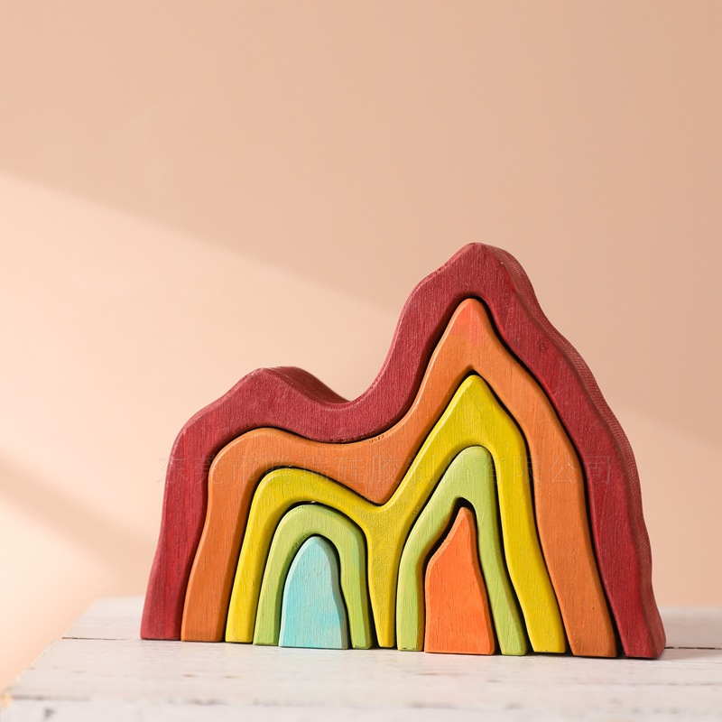 Early Childhood Education Puzzle Toys Wooden Rainbow Building Blocks