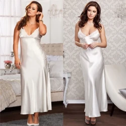 Ladies Long Luxurious Backless Lace Nightgown