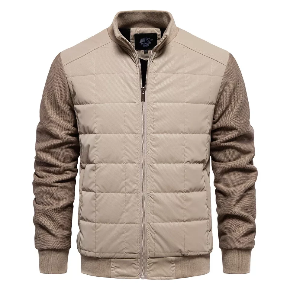 Fashion Stitching Coat Winter Personality Stand Collar Zipper Jacket Men's Clothing