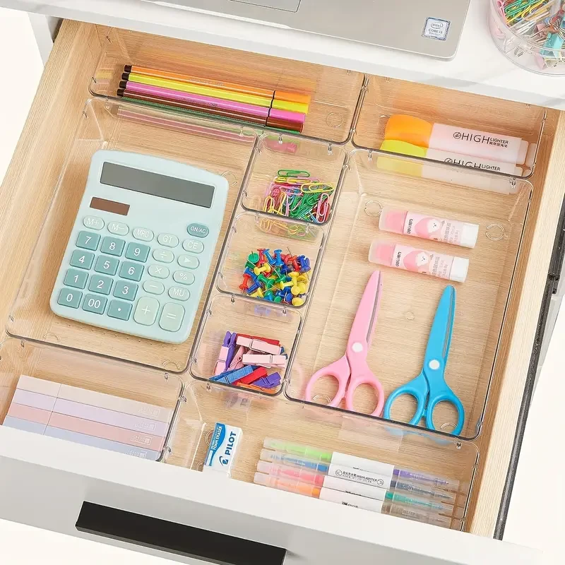 44pcs Clear Plastic Drawer Organizers Set - 4-Size Versatile Organizer Trays