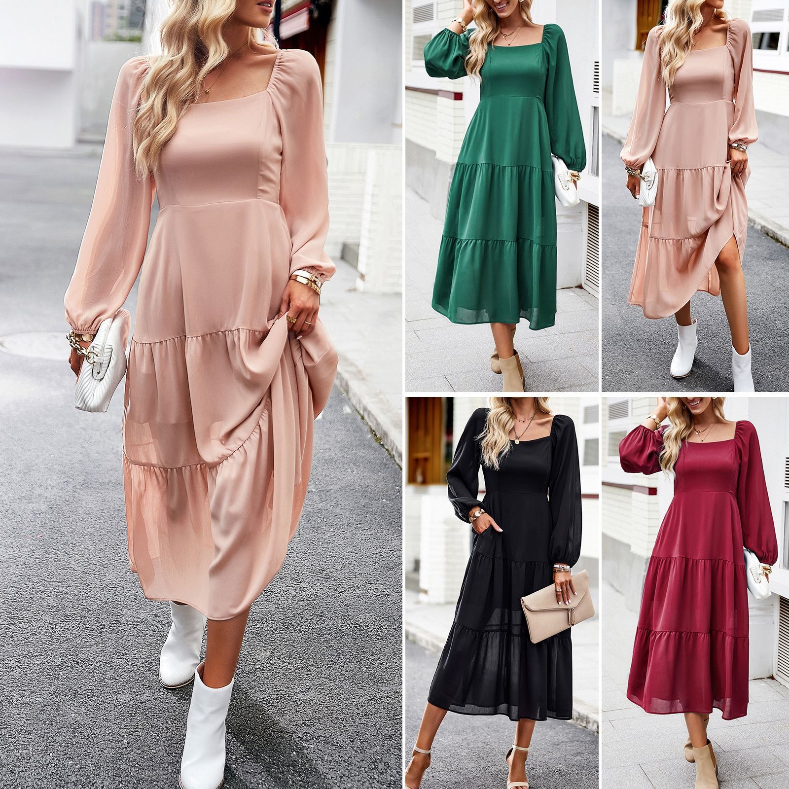 Square Collar Elegance: Timeless Temperament Dress for Women