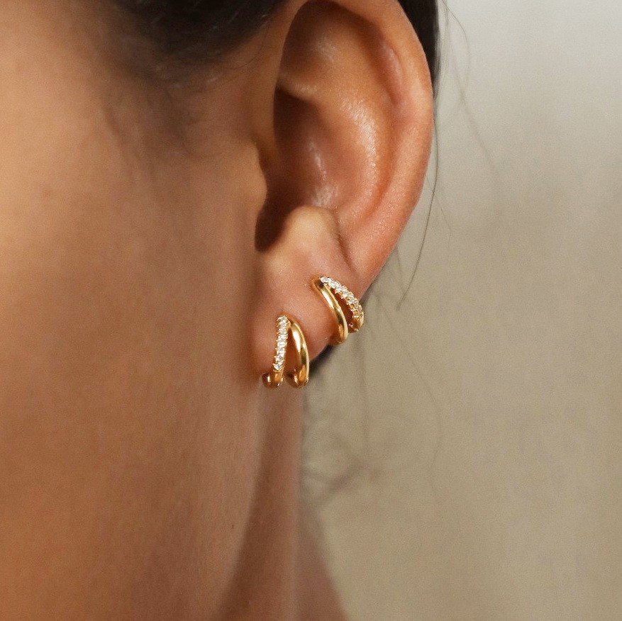 Europe Double Layered Zircon Hoop Earrings for Women