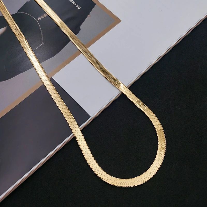 925 Sterling Silver 18K Gold 4MM Flat Chain Necklace