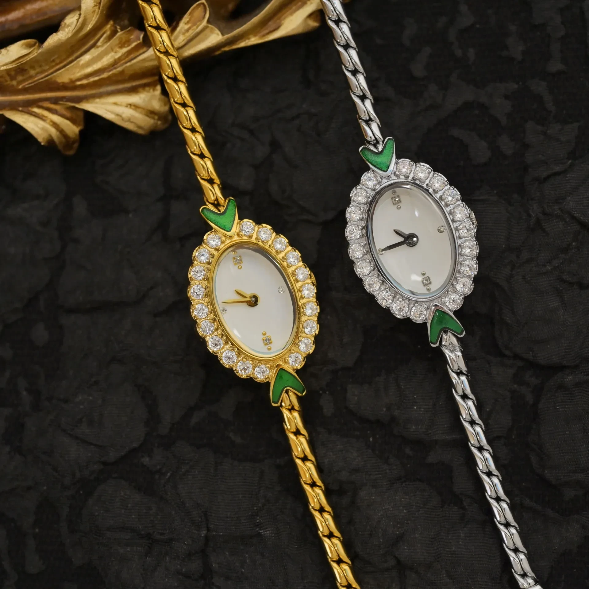 European Small Gold Womens Watch  Handmade Rhinestone Inlaid Antique Style