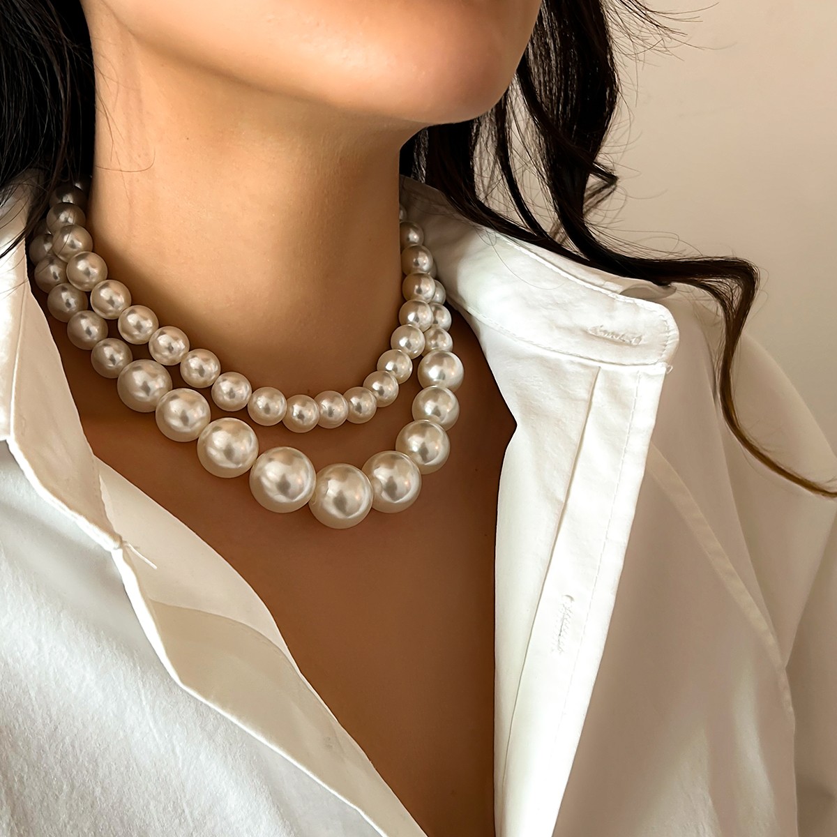 IngeSight.Z Elegant 2pcs Imitation Pearl Beaded Choker Necklace Set