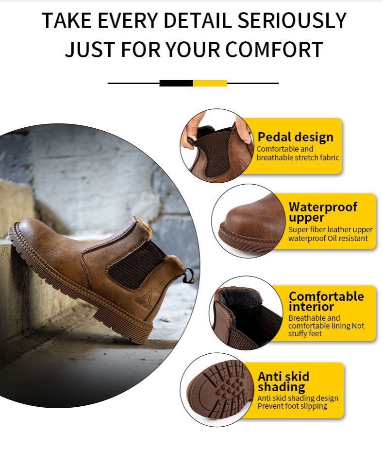 Women Steel Cap Work Boots Slip On Safety Oiled Leather Puncture Proof size 8-13