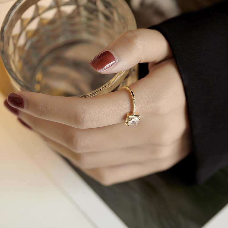 Small Square Ring Square Ring Opening Adjustable Index Finger Ring