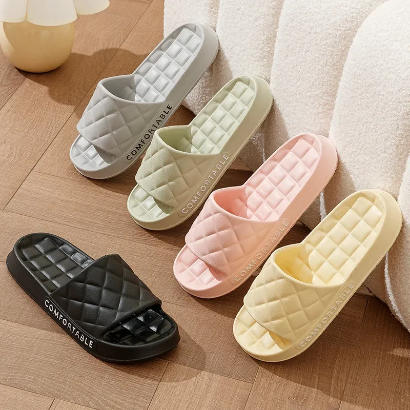 Home Slippers With Plaid Design Soft-soled Slippers
