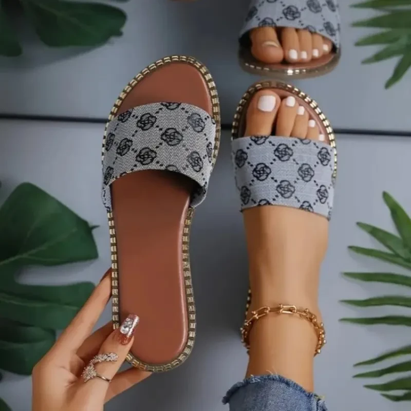 Summer Flower Print Flat Sandals For Women
