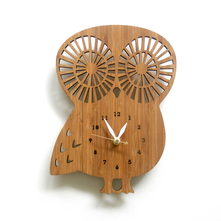 12 pouces chat/hibou modle horloge pour la maison dcoration murale dessin anim bambou horloges animaux Europe design moderne enfants chambre dcoration
