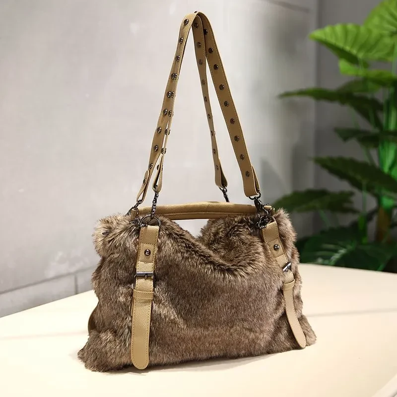 Women's Fashion Fur Large Capacity Biker Bag