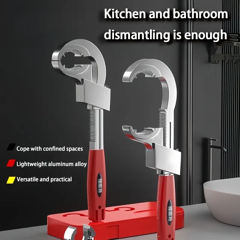 Adjustable Water Pipe Wrench, Multifunctional Plumbing Tool, Big Jaw Capacity Spanner for Bathroom Repairs, Home Maintenance, Automotive Works, 6-Speed Adjustment, Mechanical Operation, Metal Material, No Electricity Required - 1 Piece