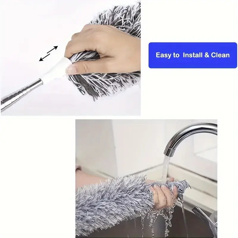 Reusable & Washable Retractable Duster with Bendable Head for High Ceilings, Furniture & Car Cleaning