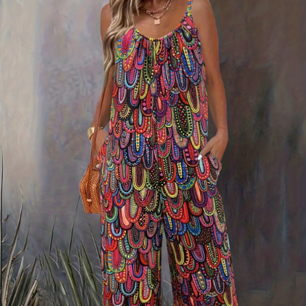 Sleeveless  Women's Printed Loose Jumpsuit