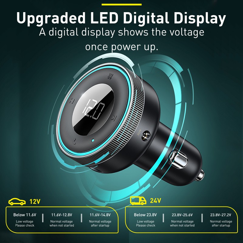 Baseus FM Transmitter Modulator  Bluetooth 5.0 Car Kit with USB Fast Charging