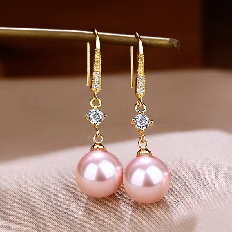 Elegant Pearl Drop Earrings with Zircon Accents – Slimming Gold Fashion Jewelry