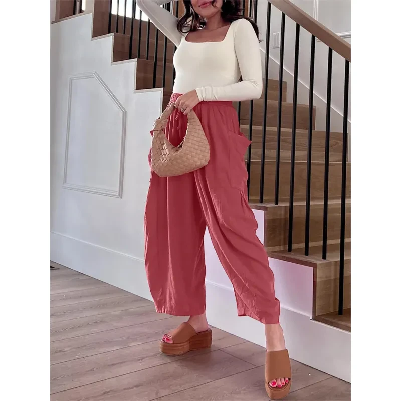 Summer Wide Leg Pleated Pants Women's  Clothing