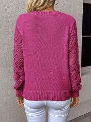 Solid V-neck Pullover Sweater With Hollow Long Sleeve Fashion Tops For Women Clothing