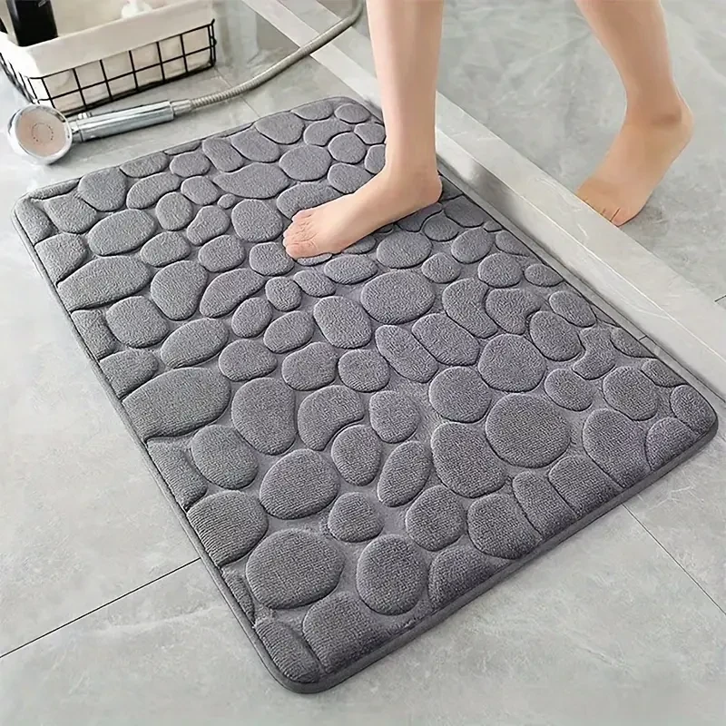 Non-Slip Memory Foam Bath Mat with Cobblestone Pattern â Quick Dry, Plush Polyester, Rubber Backing, Machine Washable Rug