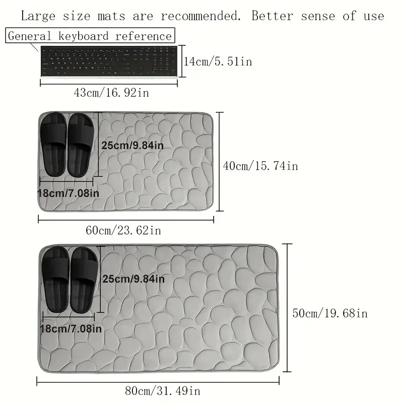 Non-Slip Memory Foam Bath Mat with Cobblestone Pattern â Quick Dry, Plush Polyester, Rubber Backing, Machine Washable Rug