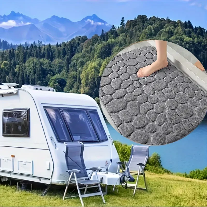 Non-Slip Memory Foam Bath Mat with Cobblestone Pattern â Quick Dry, Plush Polyester, Rubber Backing, Machine Washable Rug