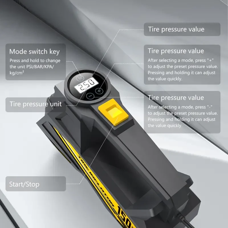Carsun Pro Digital Tire Inflator - Portable 12V DC Air Compressor Pump with LED Light, Fast Inflation for Cars, Motorcycles, Bicycles, and SUVs