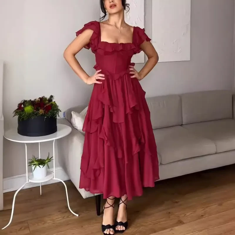 Ruffled Backless Summer Dress For Party Women Clothing