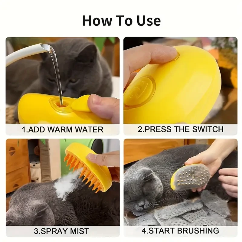 Self-Cleaning Steam Cat Brush  Pet Hair Removal Comb for Cats and Dogs