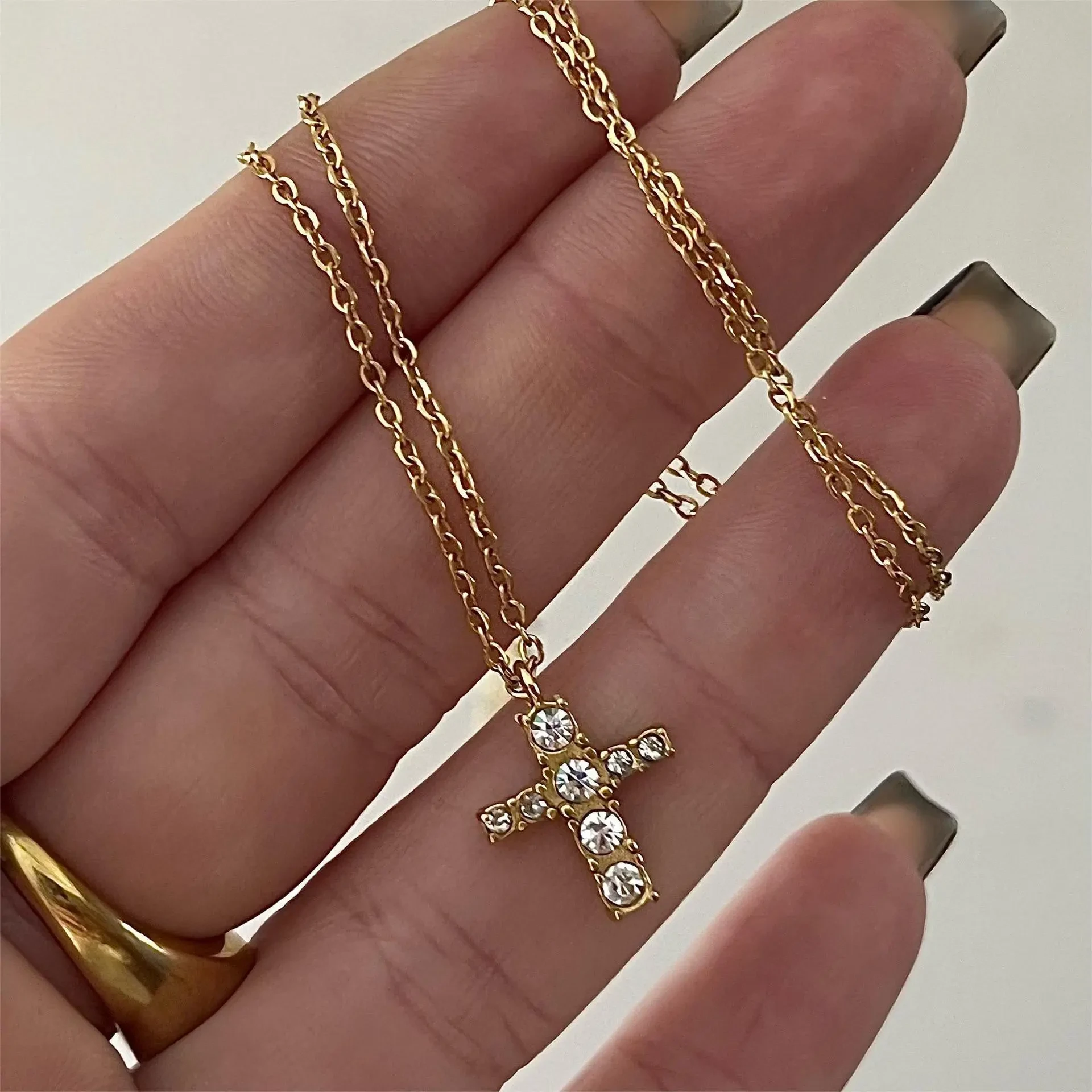 Titanium Steel Color Retaining Halloween Cross Plating Real Gold Necklace