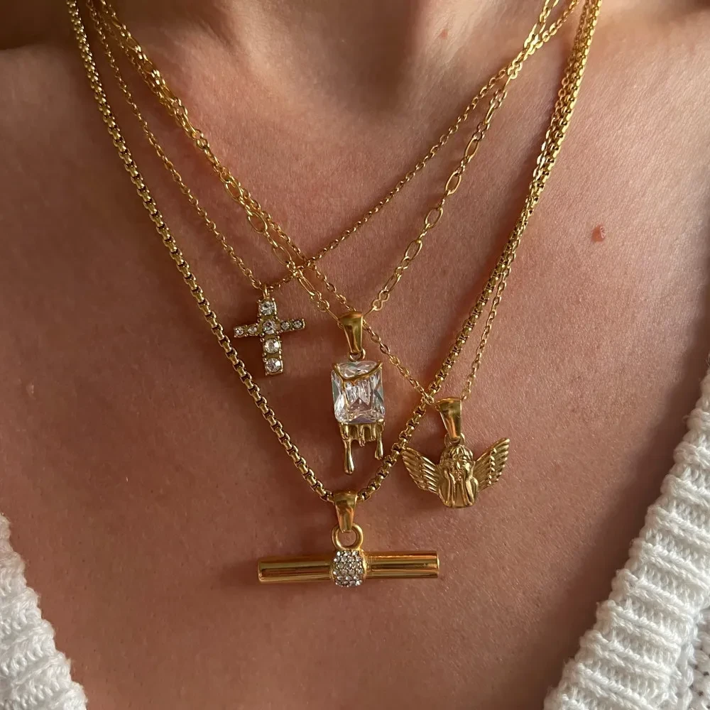 Titanium Steel Color Retaining Halloween Cross Plating Real Gold Necklace