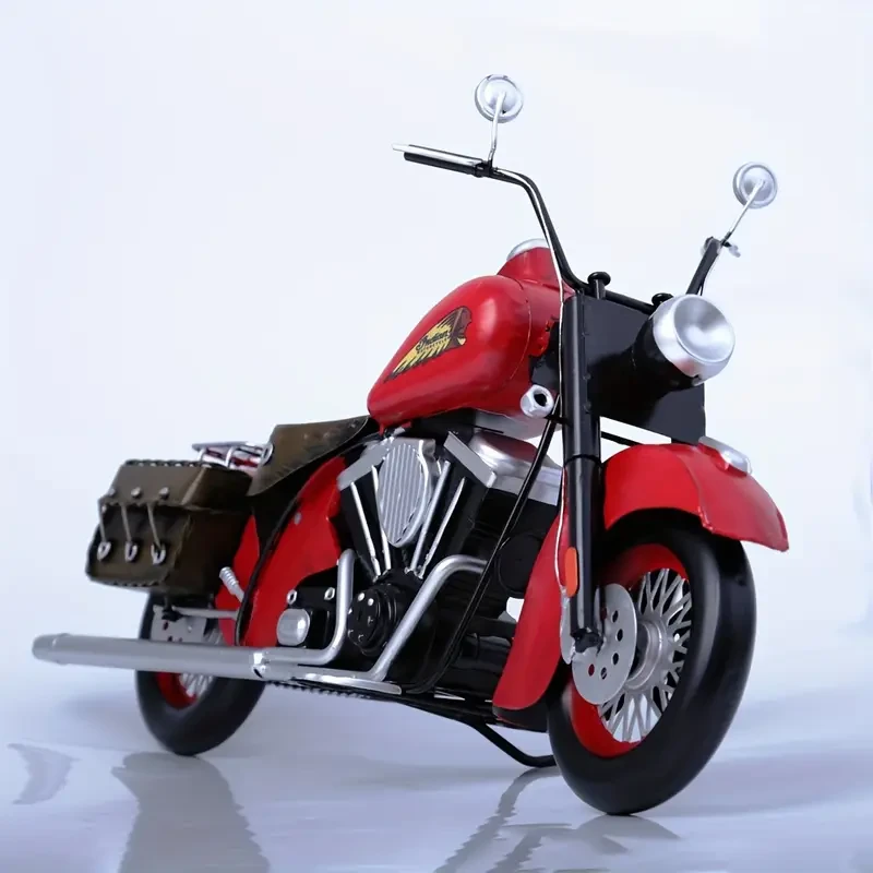 Vintage Style Red Iron Motorcycle Model, Classic Collectible Handmade Craft