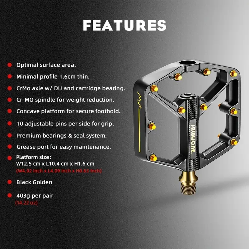 9/16" Aluminum Lightweight Jawbone MTB Bike Pedals